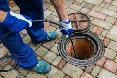 Plumber cleaning an outdoor sewer drain in Palm Coast