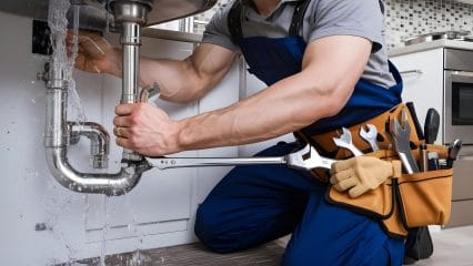 Technician using electronic equipment to detect a plumbing leak in Palm Coast